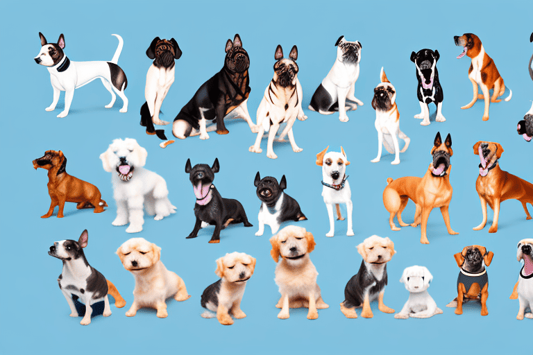 Several different dog breeds interacting on a digital platform