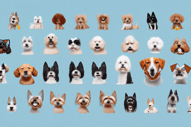 Various dog breeds interacting on a digital screen