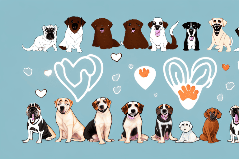 Various breeds of dogs sitting together