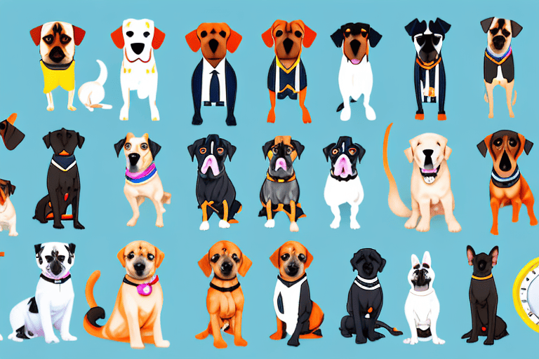 Various dog breeds in professional attire