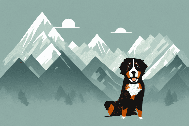 A scenic north carolina landscape with a bernese mountain dog happily running through it