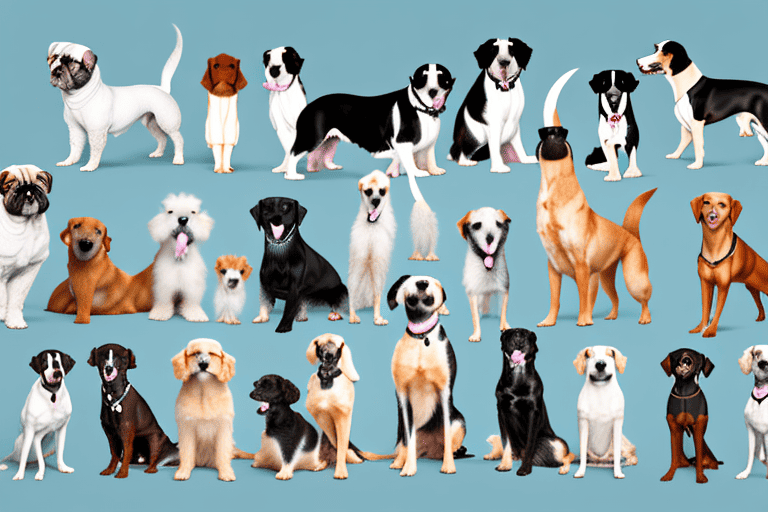 Several different breeds of dogs standing proudly