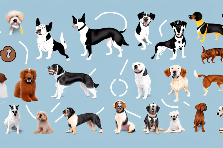 Various dog breeds interacting in a learning environment