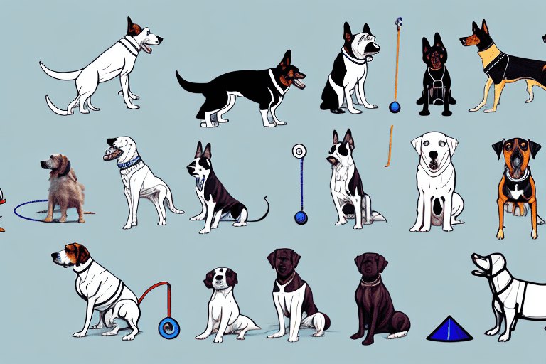 Various dogs demonstrating different training techniques such as agility training