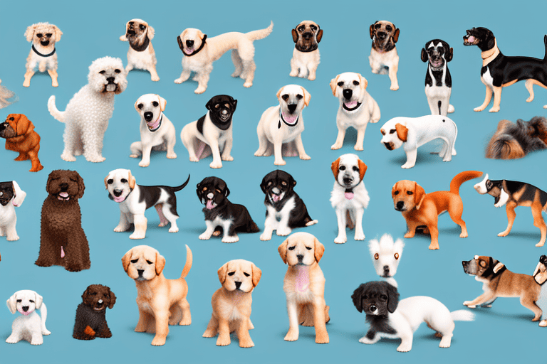 Several diverse breeds of dogs in various stages of growth