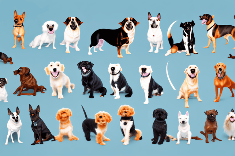 A diverse group of lesser-known dog breeds in various playful poses