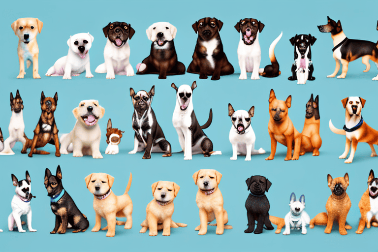 Various types of dogs and puppies in different poses