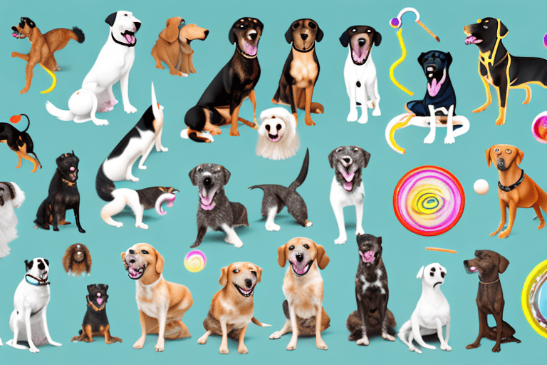 A variety of mixed breed dogs of different sizes