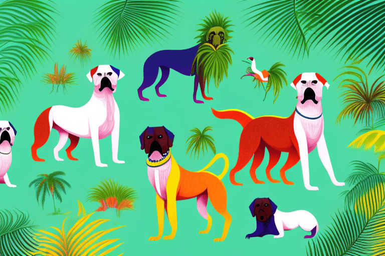 Several distinct haitian dog breeds in a vibrant