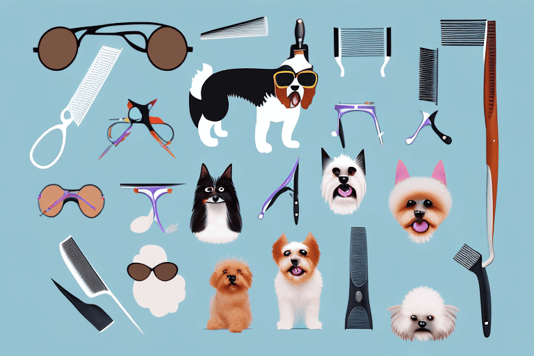 Various breeds of dogs and cats being groomed