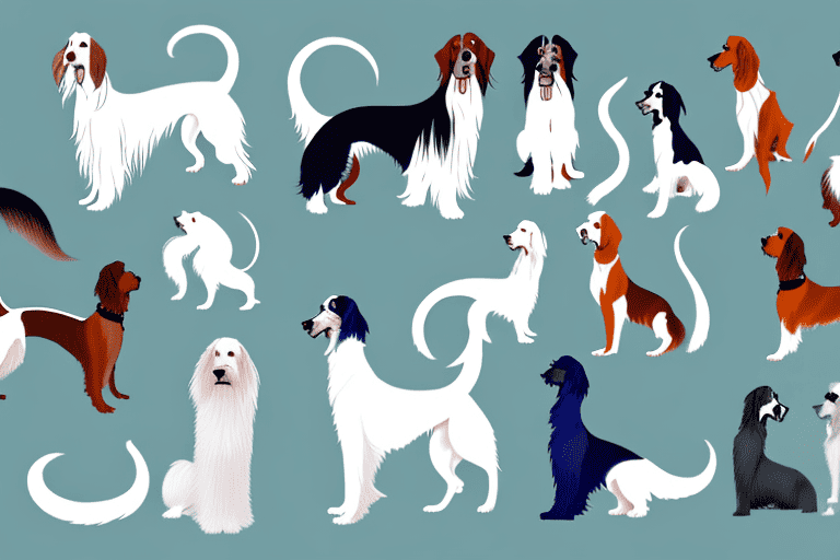 Several different long-tailed dog breeds