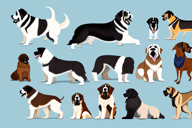 Several diverse types of large breed dogs