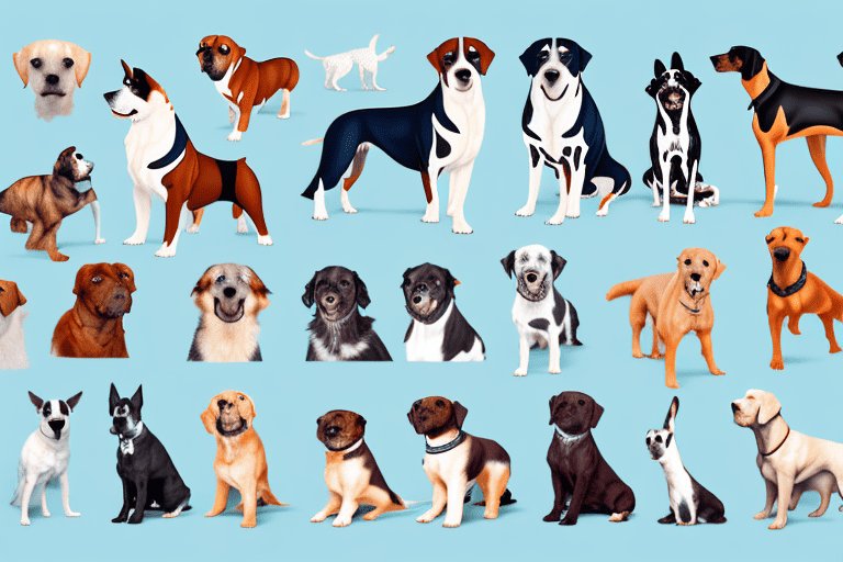 Several different dog breeds in profile view