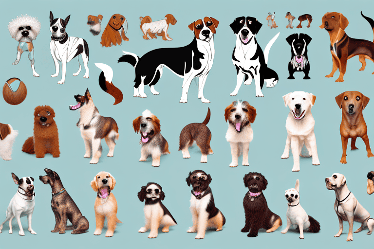 Various breeds of dogs including small