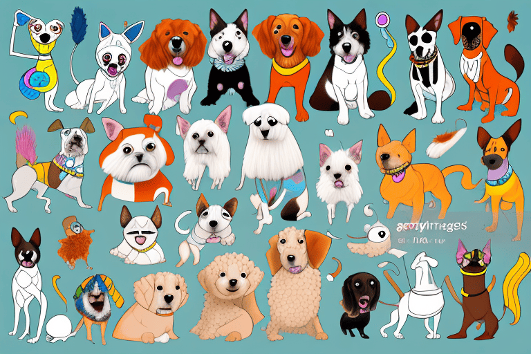 A diverse group of cartoon dogs