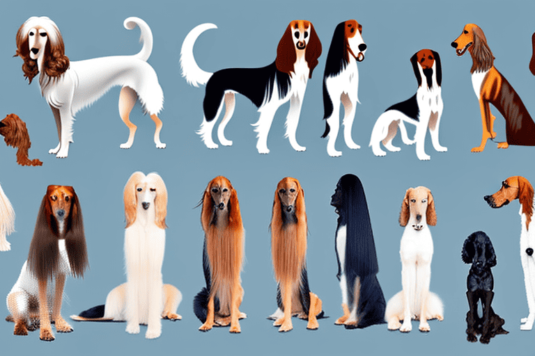 Several different dog breeds known for their long tails