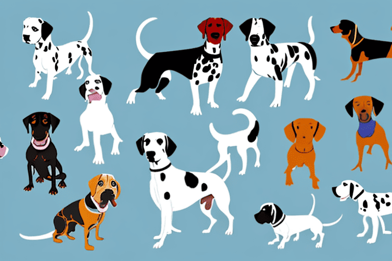 Four diverse dog breeds that start with the letter "d"