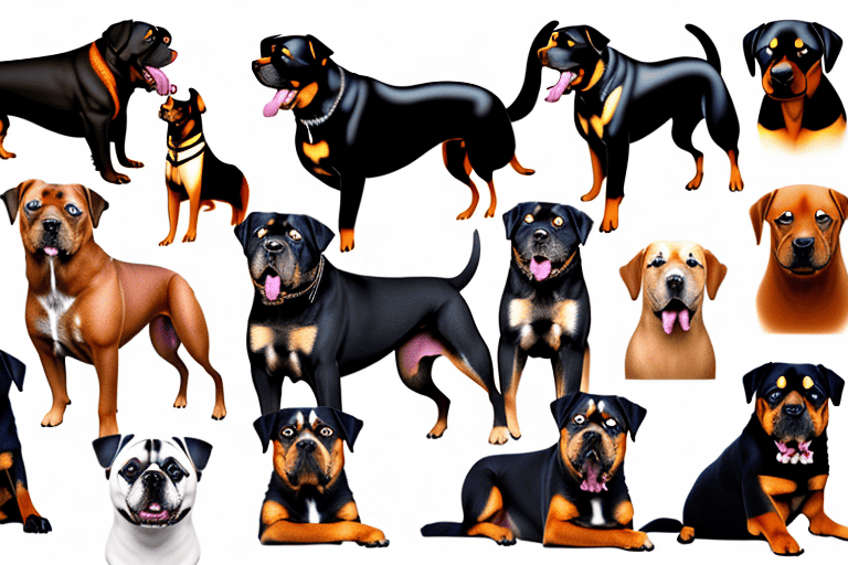 Several different dog breeds that resemble rottweilers