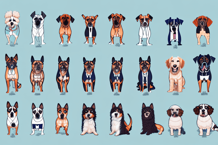 Various dog breeds standing side by side