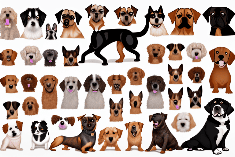 Various dog breeds in a clipart style