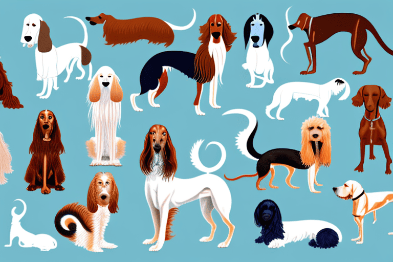 Several different dog breeds known for their long