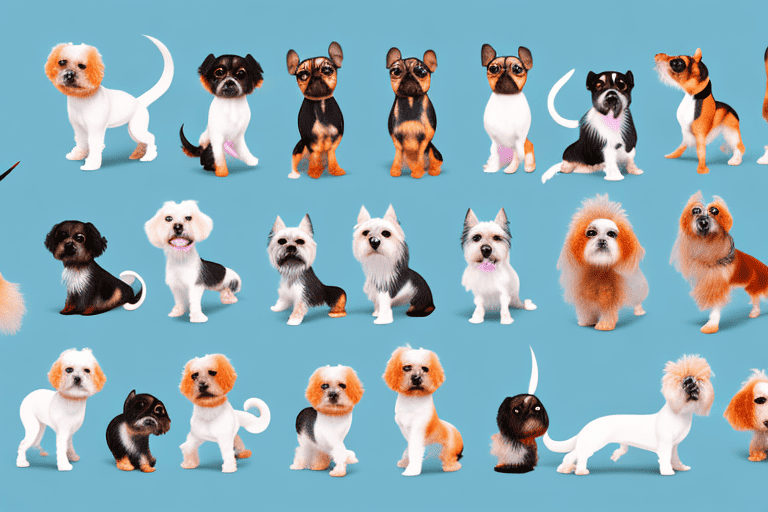 Various small dog breeds in different playful poses