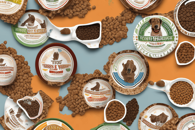 Several varieties of bark dog food in bowls