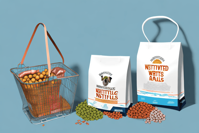 A northwest naturals dog food bag next to a shopping basket