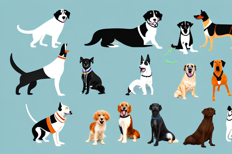 A variety of dogs demonstrating different training techniques such as sitting