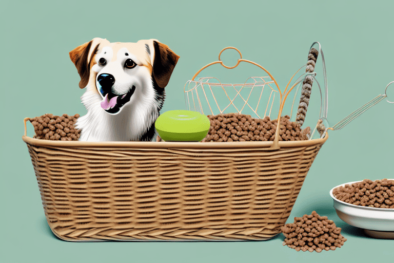 A shopping basket filled with various types of wild harvest dog food