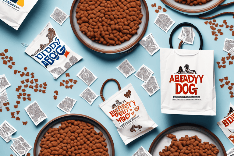 Various types of abady dog food in shopping bags