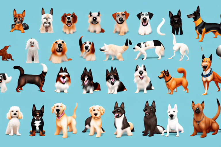 Various types of dogs in different sizes