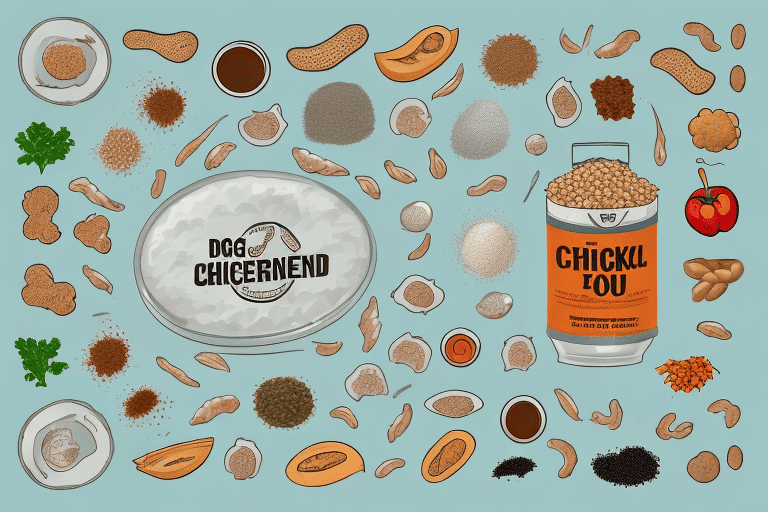 A variety of ingredients typically found in chicken meal dog food