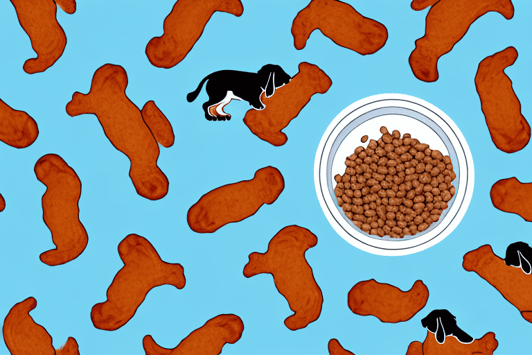 A dachshund happily eating from a bowl filled with dry dog food