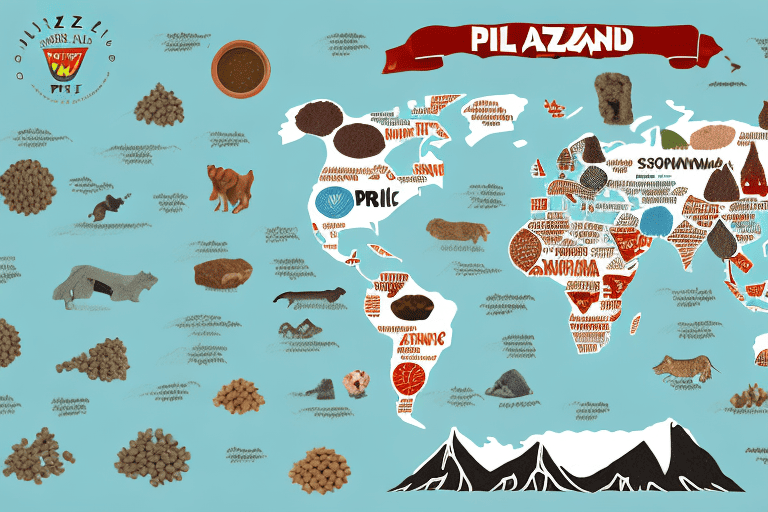 A variety of ziwi peak dog food products placed on a world map