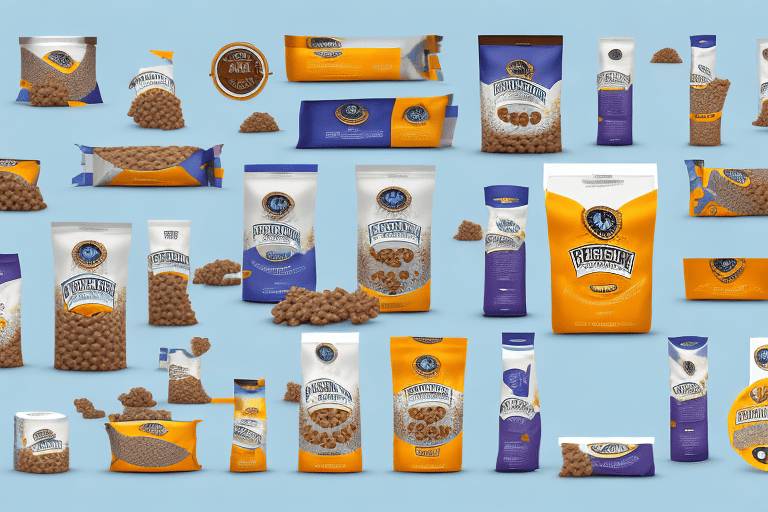 A variety of pedigree dog food products with a calorie meter next to each