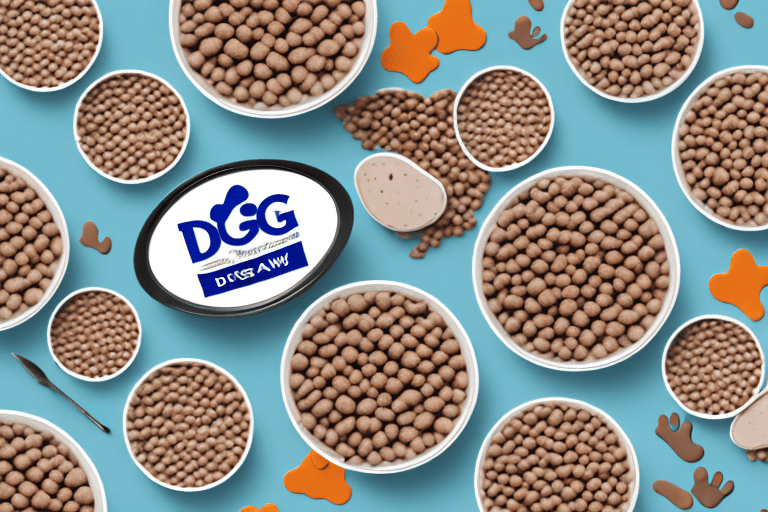 Several different brands of dog food in bowls