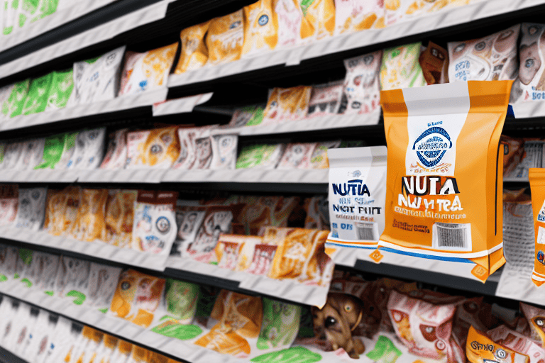 A variety of nutra complete dog food bags on a store shelf