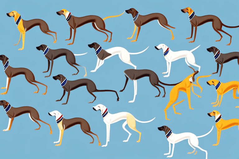 Several different types of greyhound dogs in various poses