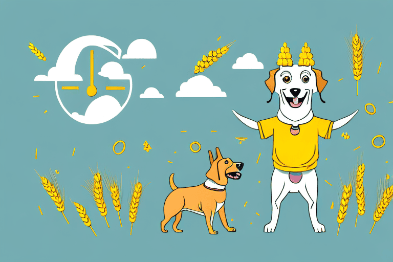 A dog happily playing in a field