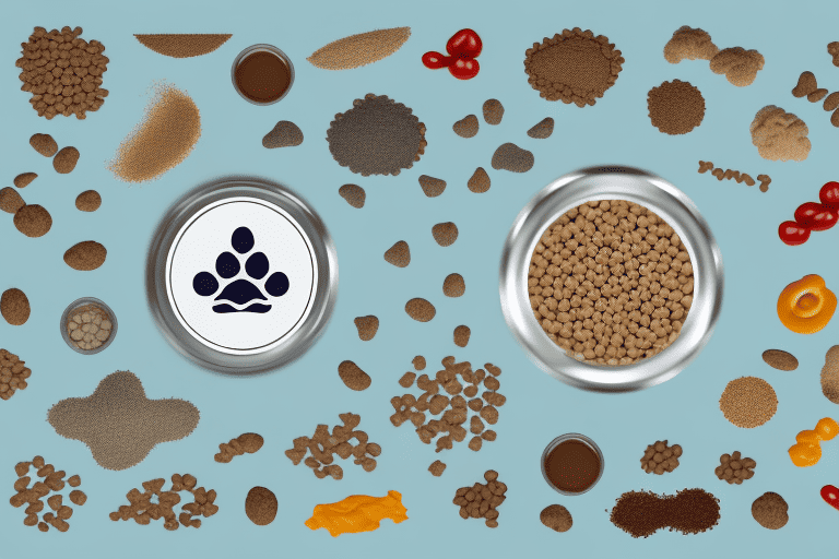 A variety of dog food ingredients like meat