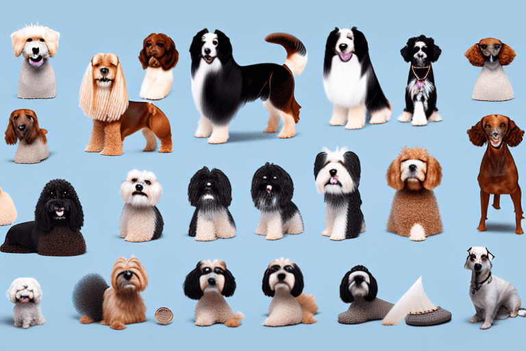 Various breeds of dogs showcasing different types of grooming cuts