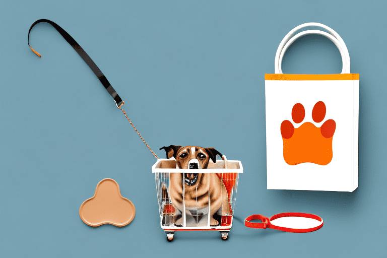 A luvsome dog food bag next to a shopping basket