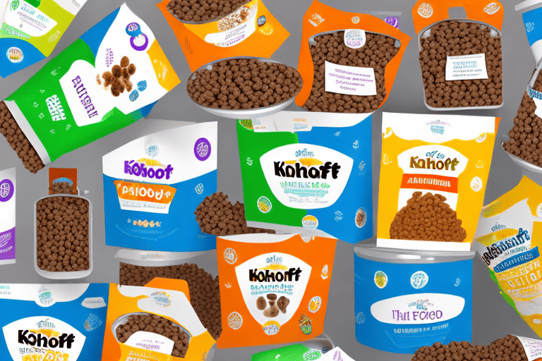 A variety of kahoots dog food packages in a shopping cart