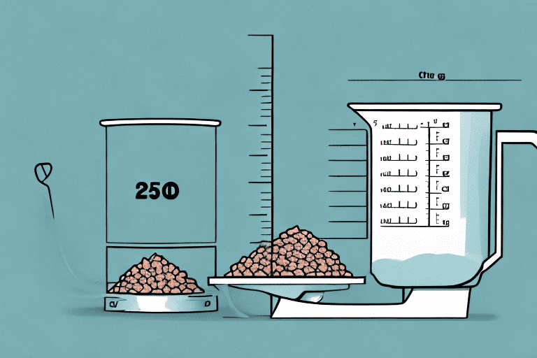 A measuring cup filled with dog food