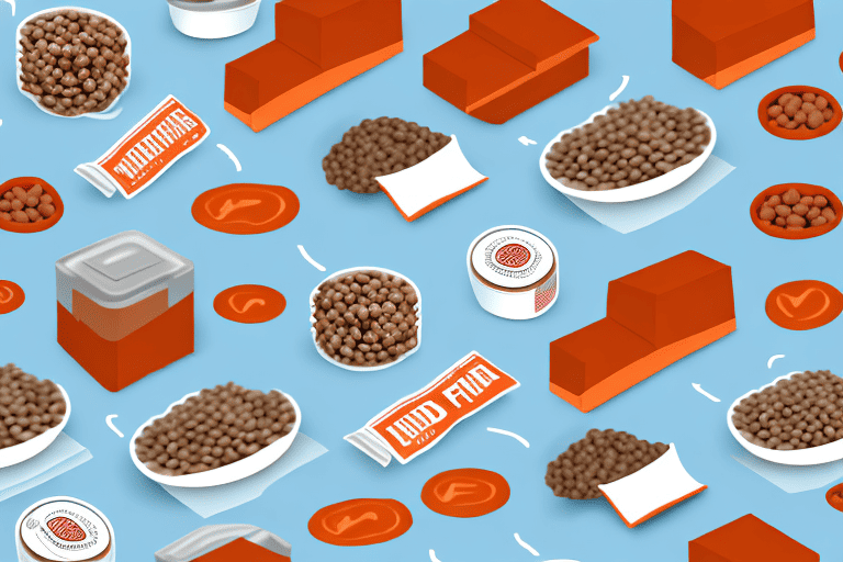 Various types of dog food being produced in a factory setting