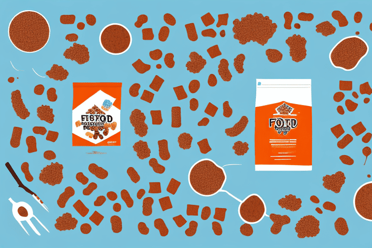 Various types of dog food placed next to a healthy