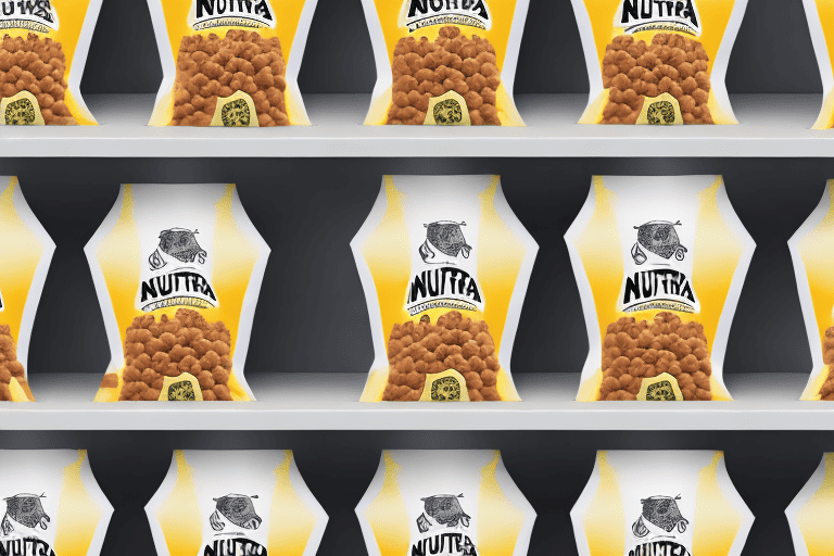 A variety of nutra nuggets dog food bags placed on a store shelf