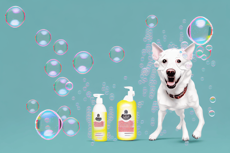 A happy and clean dog surrounded by bubbles