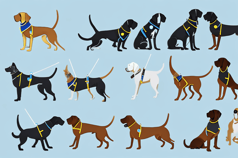 Several different breeds of guide dogs